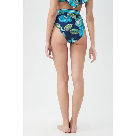 NWT Trina Turk Pirouette Navy High Waist Banded Printed Swim Bottom 8 - Picture 2 of 6